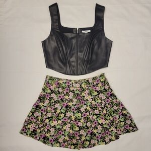 Zara Black and Pink Skater Mini Skirt + 2 Crop Tops